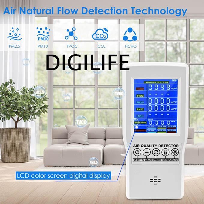 Moniteur Qualité Air 5 En 1 Portable – CO2, TVOC, HCHO, PM2.5, PM10 + Réveil & Rétroéclairage LCD
