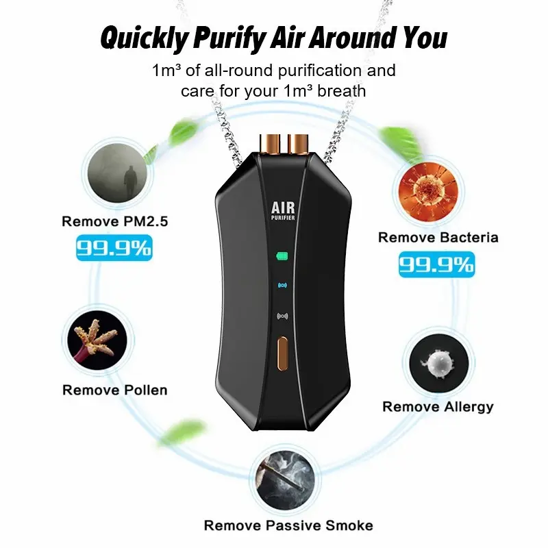 Kalung Pembersih Udara Ionizer M10 150million Negatif Pm2.5 Kebisingan 2
