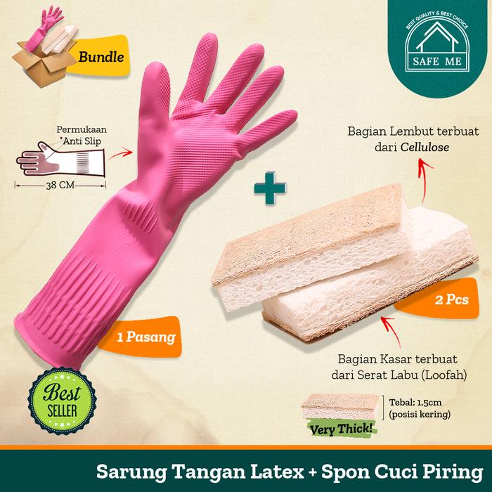 Gambar [BUNDLE] Safe Me Sarung Tangan Latex Pink / Sponge Cuci Piring - M dari Safe Me Kota Administrasi Jakarta Utara Tokopedia