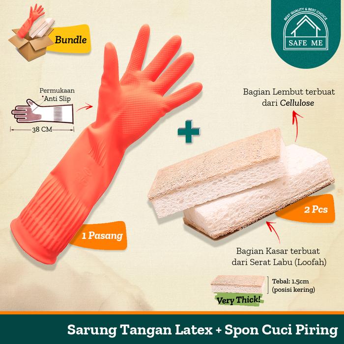 Gambar [BUNDLE] Safe Me Sarung Tangan Latex Orange / Sponge Cuci Piring - M dari Safe Me Kota Administrasi Jakarta Utara Tokopedia