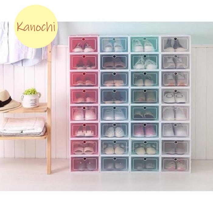 BESAR LARGE Tempat Sepatu Susun Plastik Transparen Rak Kotak Lipat Box 1