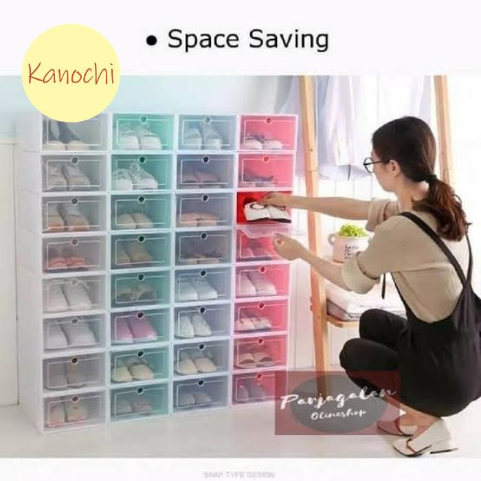 BESAR LARGE Tempat Sepatu Susun Plastik Transparen Rak Kotak Lipat Box 4