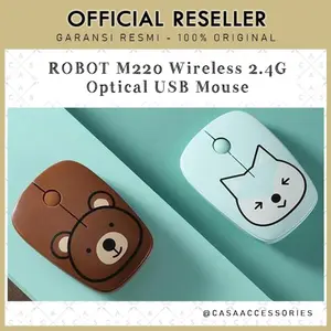 Robot M220 Mouse Wireless Karakter Lucu 2.4G Optical USB Original