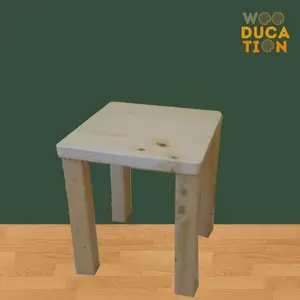 Wooducation Kursi Anak Square Chair by Wooducation Jati Belanda Finishing Clear Natural Kursi Belajar Kayu Natural untuk Anak
