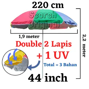 PAYUNG DOUBLE TENDA DUA LAPIS + 1 SILVER Anti UV UK T 44 inch=220cm