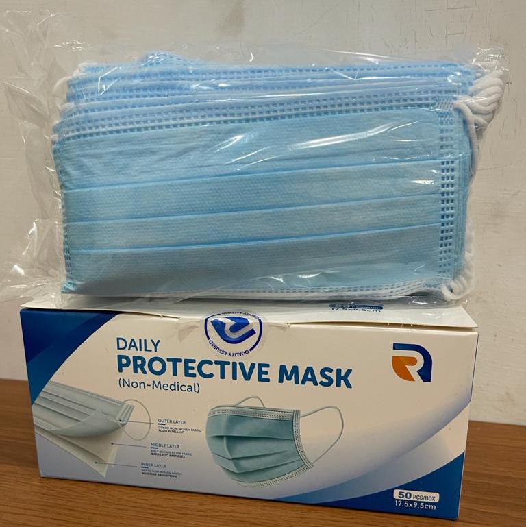 masker kain 3 ply 3 lapis kain biru harga 50pcs