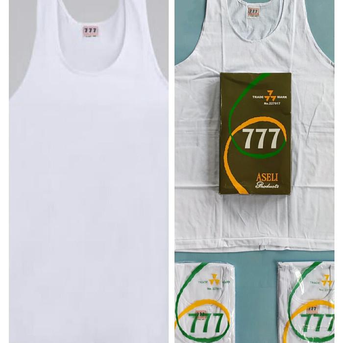 Singlet Pria Dewasa Merk 777 Warna Putih Polos Bahan 100% Cotton Kaos Katun Hitam Motif Oblong Distro Atasan 2