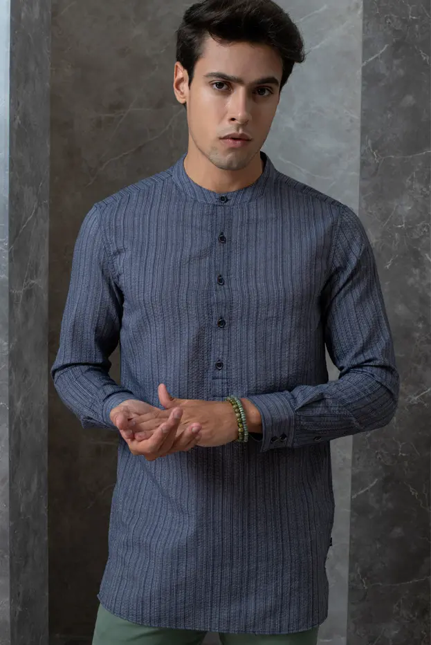 HALF PLACKET MANDARIN COLLAR SHIRT