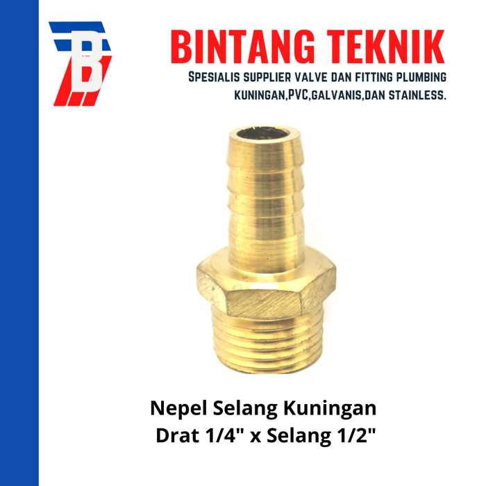 Gambar Nepel (Nipple) Selang Kuningan Drat 1/4" x Selang 1/2" dari Bintang Teknik Toko Kota Administrasi Jakarta Barat Tokopedia
