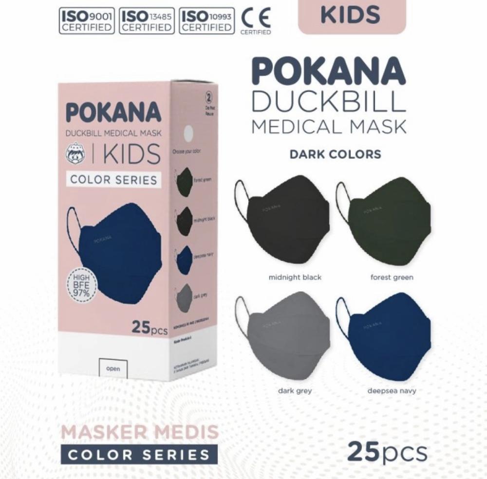 Masker Pokana Duckbill Kids 4 Ply [1 Box = 25 pcs] - Midnight Black