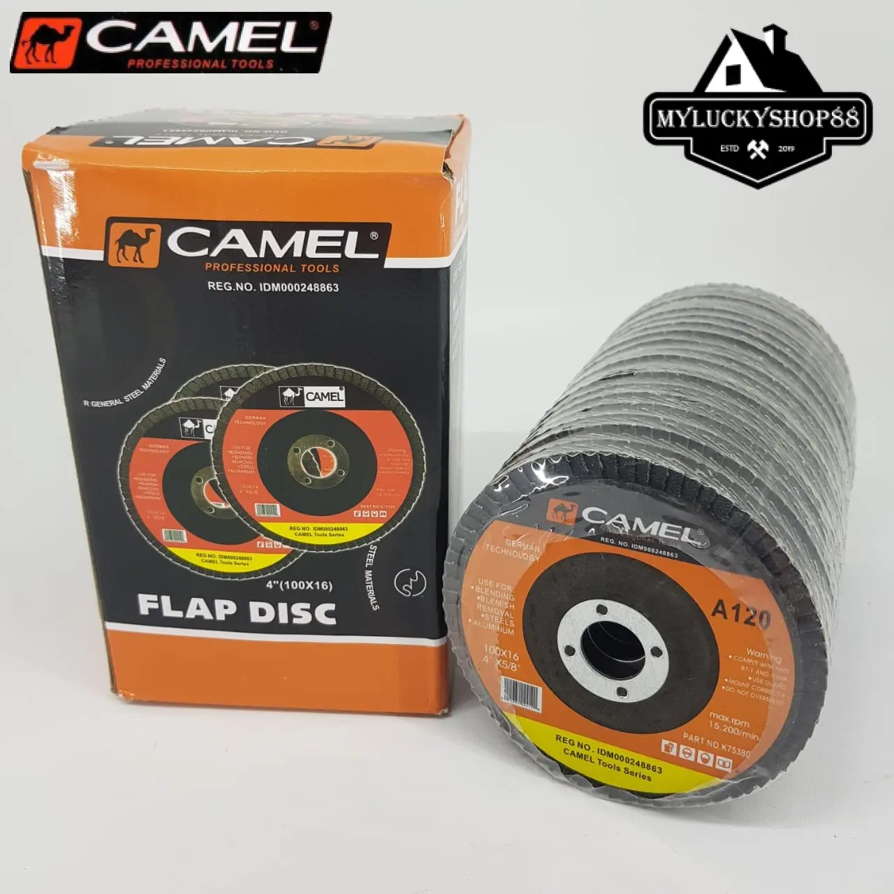 Flap Disc Sand Grit 4" Inch 100 mm A120 Amplas Gerinda Susun Camel 120