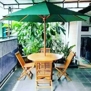 Meja Kursi Payung Taman Outdoor resto Cafe Kayu Jati lebar payung 3m