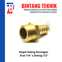 Gambar Nepel (Nipple) Selang Kuningan Drat 1/4" x Selang 1/2" dari Bintang Teknik Toko Kota Administrasi Jakarta Barat 3 Tokopedia