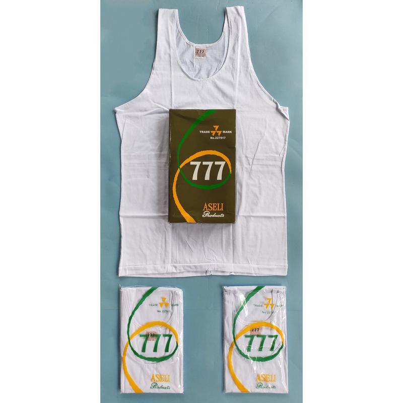 Singlet Pria Dewasa Merk 777 Warna Putih Polos Bahan 100% Cotton Kaos Katun Hitam Motif Oblong Distro Atasan 1