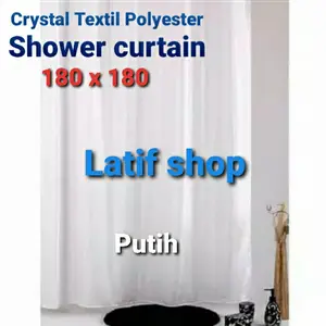 Crystal Polyester Shower Curtain putih garis salur 180x180