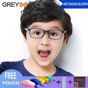 Grey Jack Kacamata Anak Anti Radiasi Biru Bahan Lentur 2105 Fashionable & Nyaman untuk Usia 3-12 Tahun dengan Lensa Bening 2 Lapis Anti Blue Ray dan Free Pouch