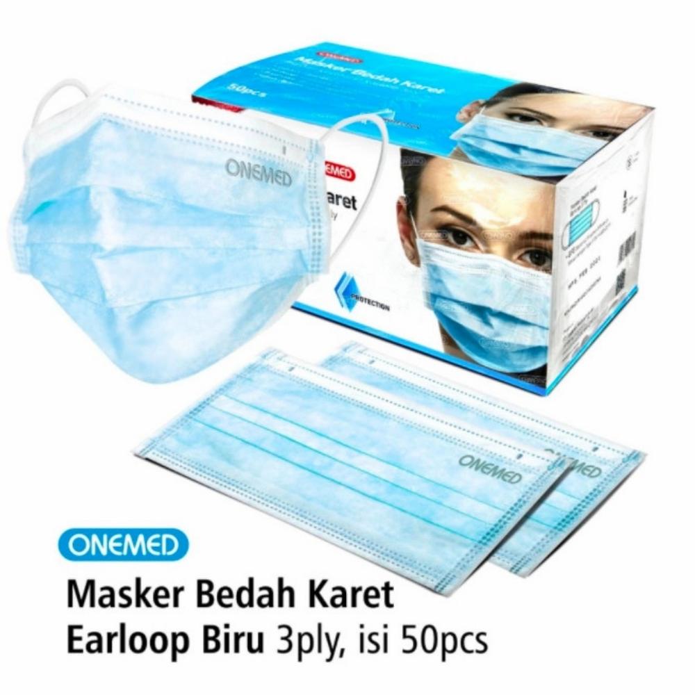 Masker Karet Biru Onemed Box 50 Pcs / Masker Medis Biru Onemed
