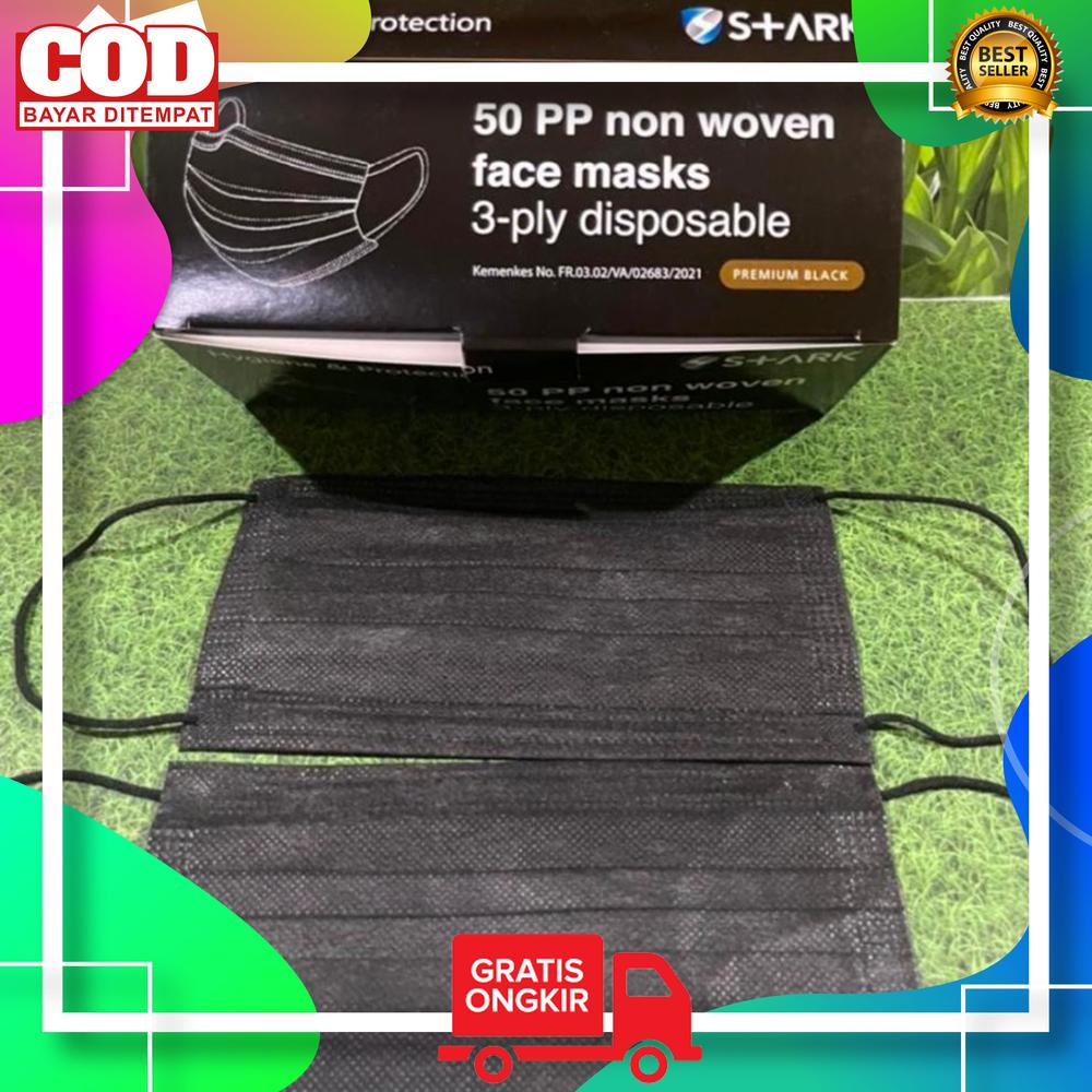 Masker Medis 3Ply Warna Black Hitam Isi 50Pcs Earloop