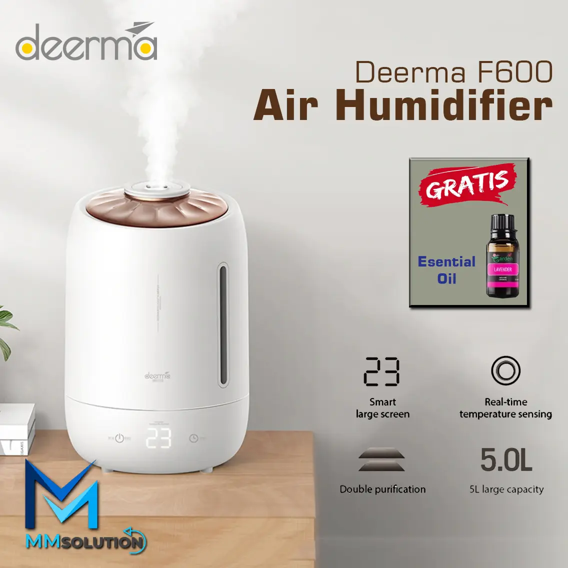Humidifier Diffuser Ultrasonic Deerma F600 5L Touch Screen Timer Air