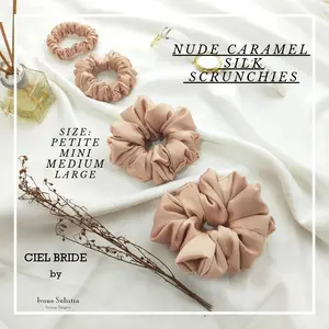 Nude Caramel Silk Scrunchie exclusive with hardbox | ikat rambut sutra