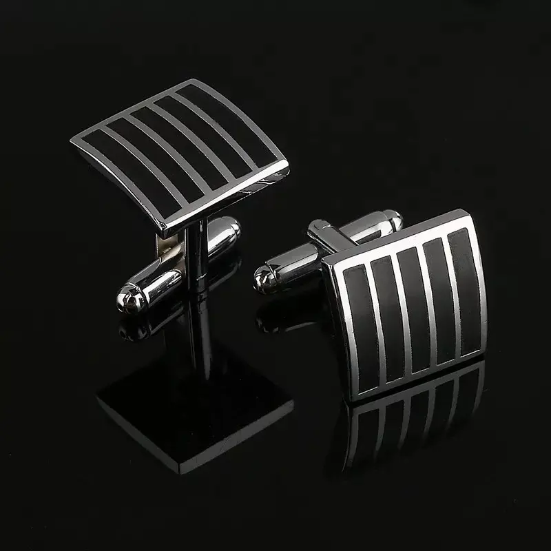 Cufflinks enamel cuff french cuff kancing kemeja manset stripes black