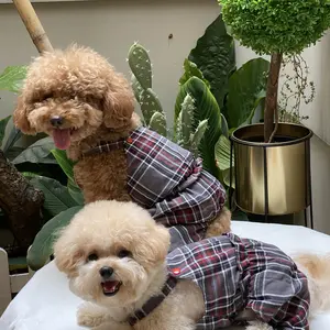 baju anjing jumpsuit grey kotak kotak