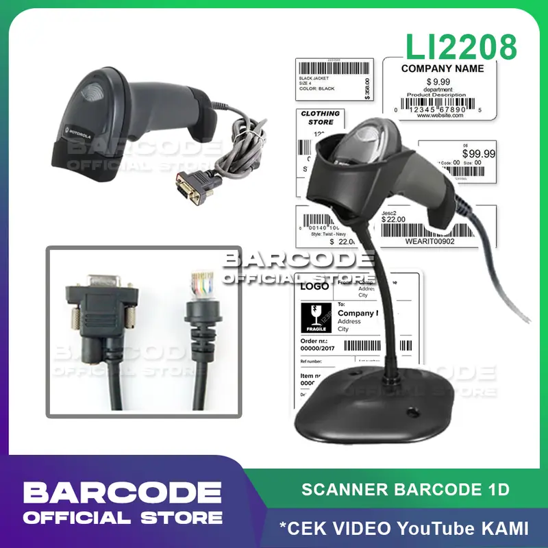 Motorola Symbol LI2208 Barcode Scanner 1D Serial Port RS232 + Stand 3