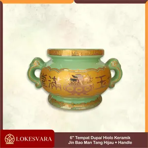 Tempat Bakar Dupa / Hiolo / Bokor / Hio Lo Jin Bao Man Tang Hijau 6"