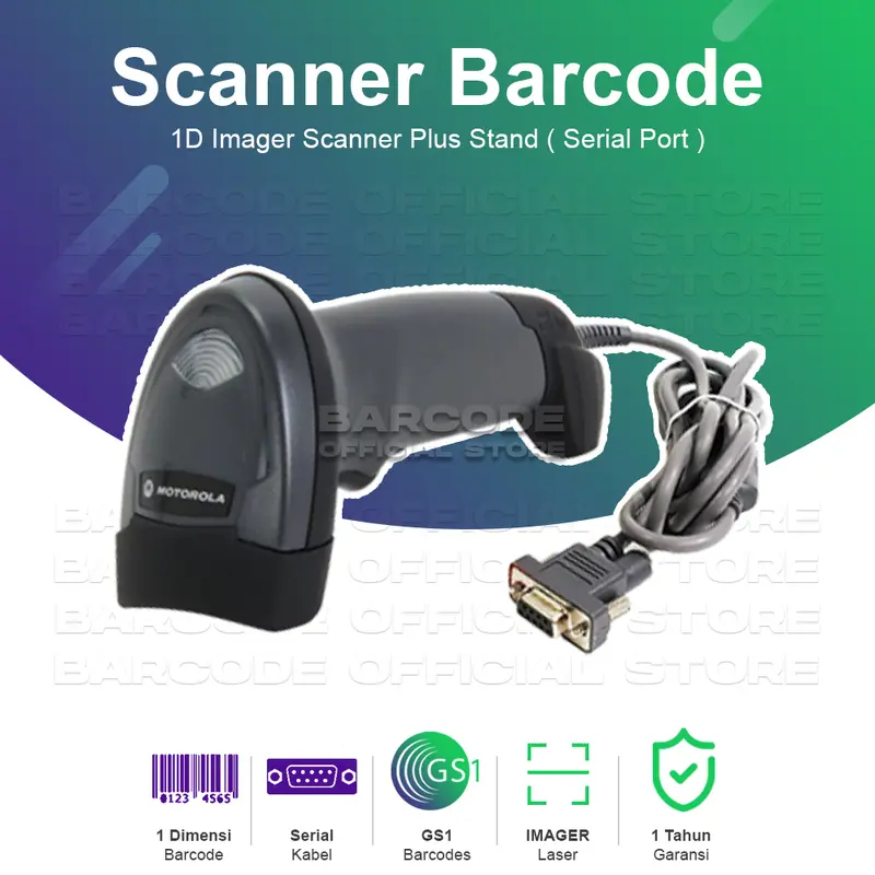 Motorola Symbol LI2208 Barcode Scanner 1D Serial Port RS232 + Stand 2
