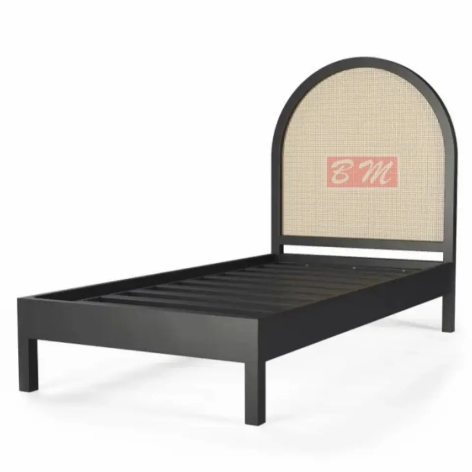 Kepala Tempat Tidur Dipan Anakj Furniture Minimalis Rotan Tone Arch Bed Frame Custom Rattan HeadBoard Kayu Jati Finishing NC Black Natural Rattan