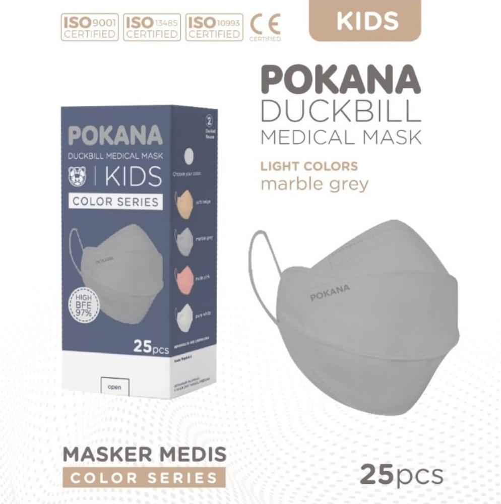 Masker Medis Pokana Duckbill KIDS 4Ply 3D Mask - MARBLE GREY