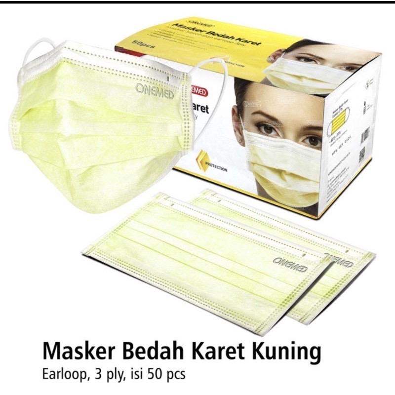 Masker Onemed Medis 3 Ply Earloop Kuning Isi 50