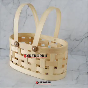 Keranjang Piknik Anyaman Bambu Oval tempat Snack, Botol, aksesoris