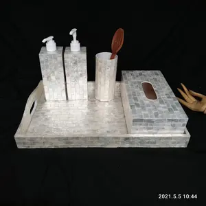 Set Tray box tissue dispenser soap dan tempat sisir kerang capiz 02