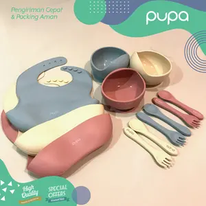 Baby Feeding Silicone Alat Makan Set Bayi Silikon Bib, Celemek Set Bowl Garpu