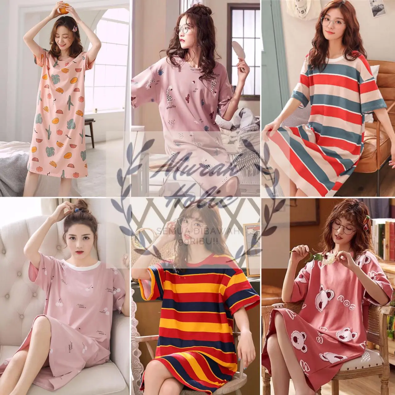 Daster Pendek Wanita Piyama Baju Tidur Dress Santai Kaos Adem All Size