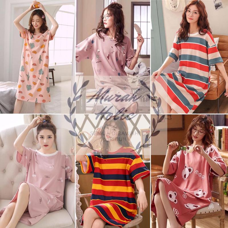 Daster Pendek Wanita Piyama Baju Tidur Dress Santai Kaos Adem All Size 0