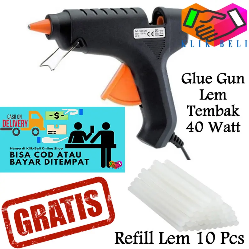 Alat Lem Tembak 40 Watt Glue Gun 40W + 10 Pcs Lem Stik Lilin Stick 0
