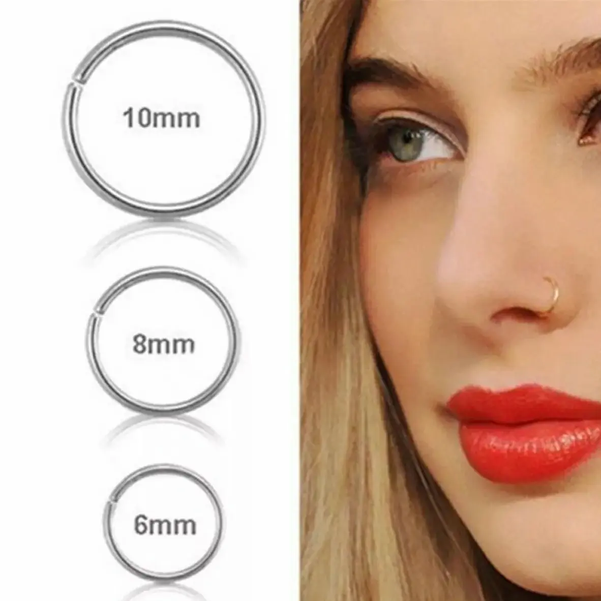 1PCS Anting Hidung Nostril Ring Hoop Polos Helix Lips Piercing Stainless Steel Earrings