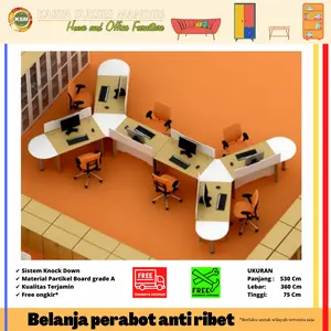 Meja Kerja Komputer Staff Admin Kantor Workstation 6 Orang Trigonal