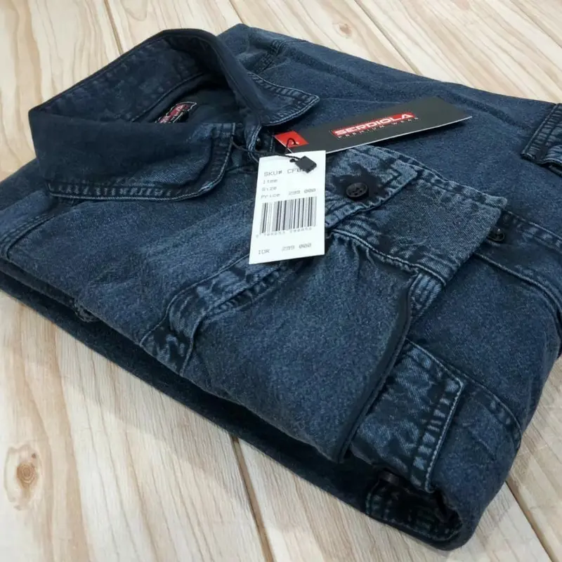 kemeja jeans lengan panjang pria jumbo size besar bahan denim jeans 0