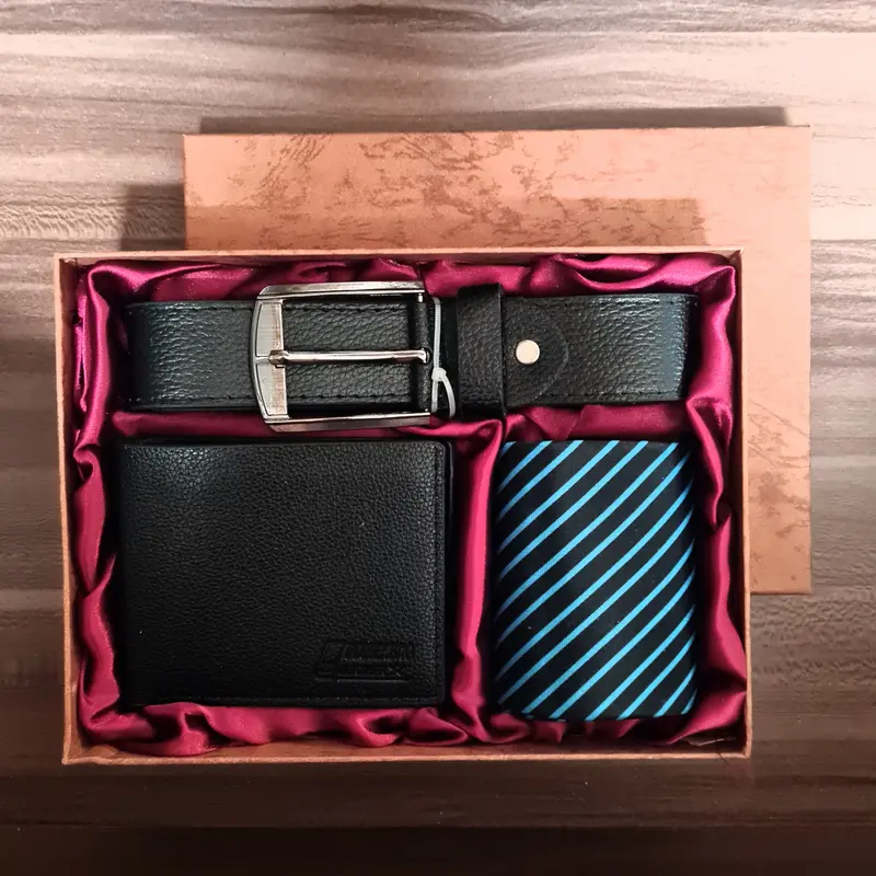 Paket Hadiah Pria Dompet + Dasi + Gesper Sabuk Ikat Pinggang Kulit H2A 0