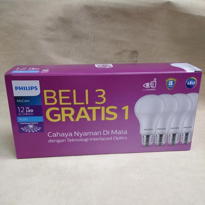 Gambar Lampu Philips LED Bulb Bohlam 12 watt 12w mycare paket beli 3 gratis 1 dari Cipta Jaya Solution Kota Administrasi Jakarta Pusat Tokopedia