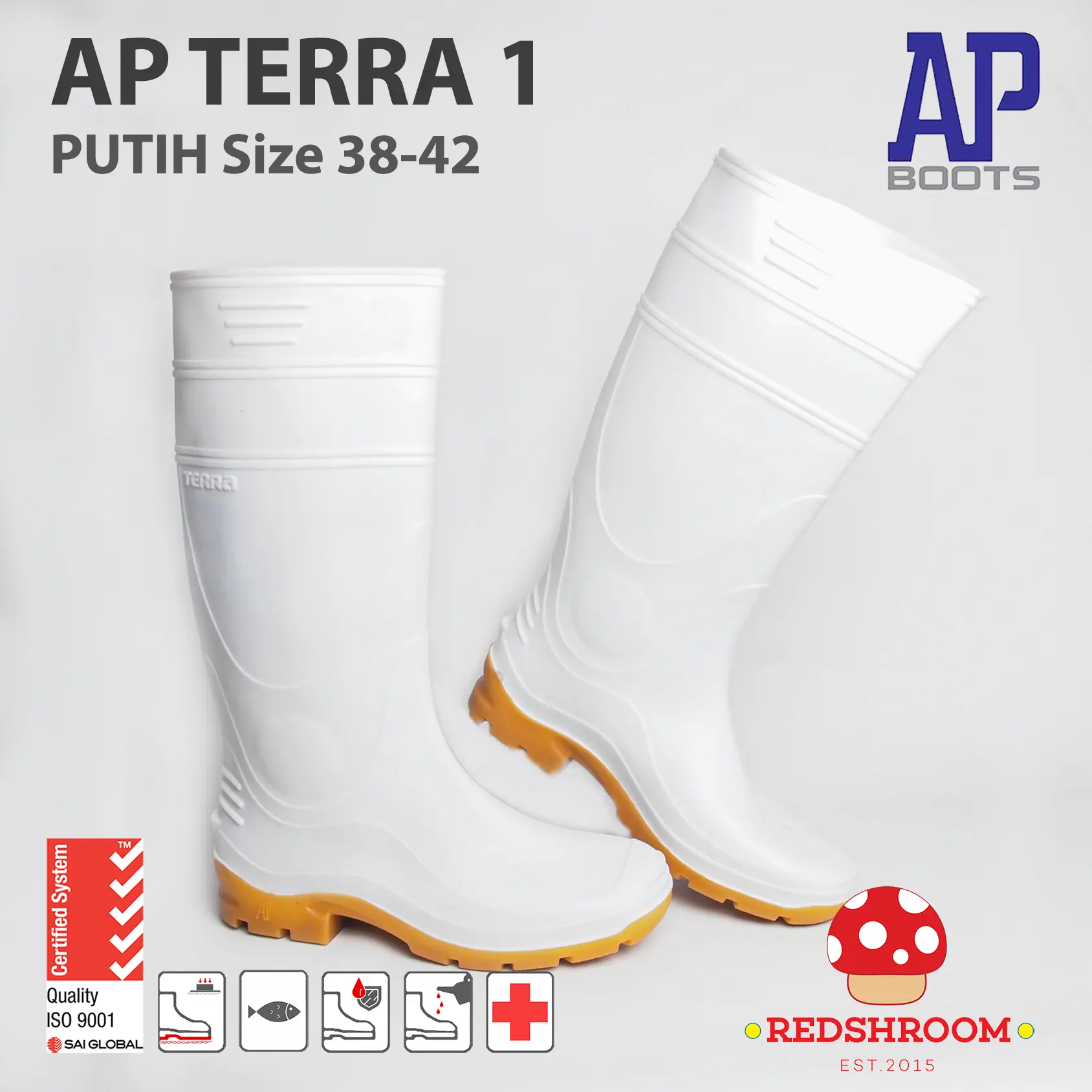 Sepatu Boot Tinggi AP BOOTS AP TERRA 1 PUTIH PERAIRAN, PERIKANAN