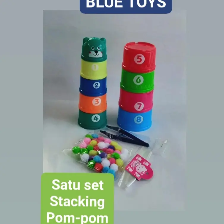 Stacking Cup Pom-pom Penjepit Terapi Wicara Perilaku Autis Sensori Int