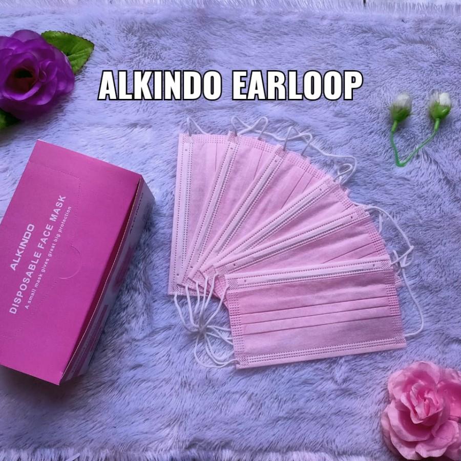Masker Disposable Face Mask Alkindo Warna Pink Earloop Isi 50 Pcs