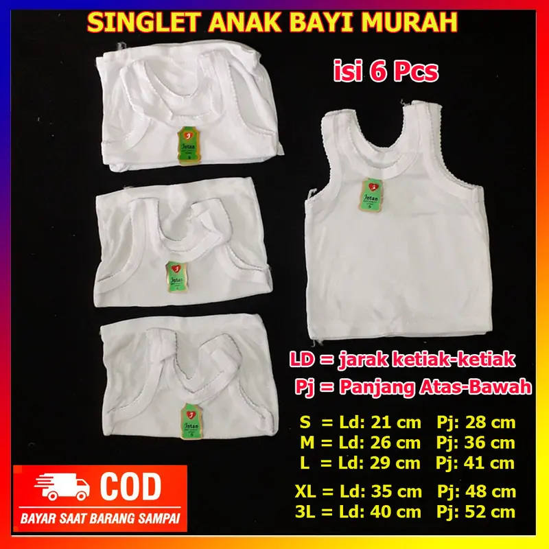 6 Pcs Kaos Singlet Anak Laki Laki Perempuan "INTAN" Lusinan Newborn