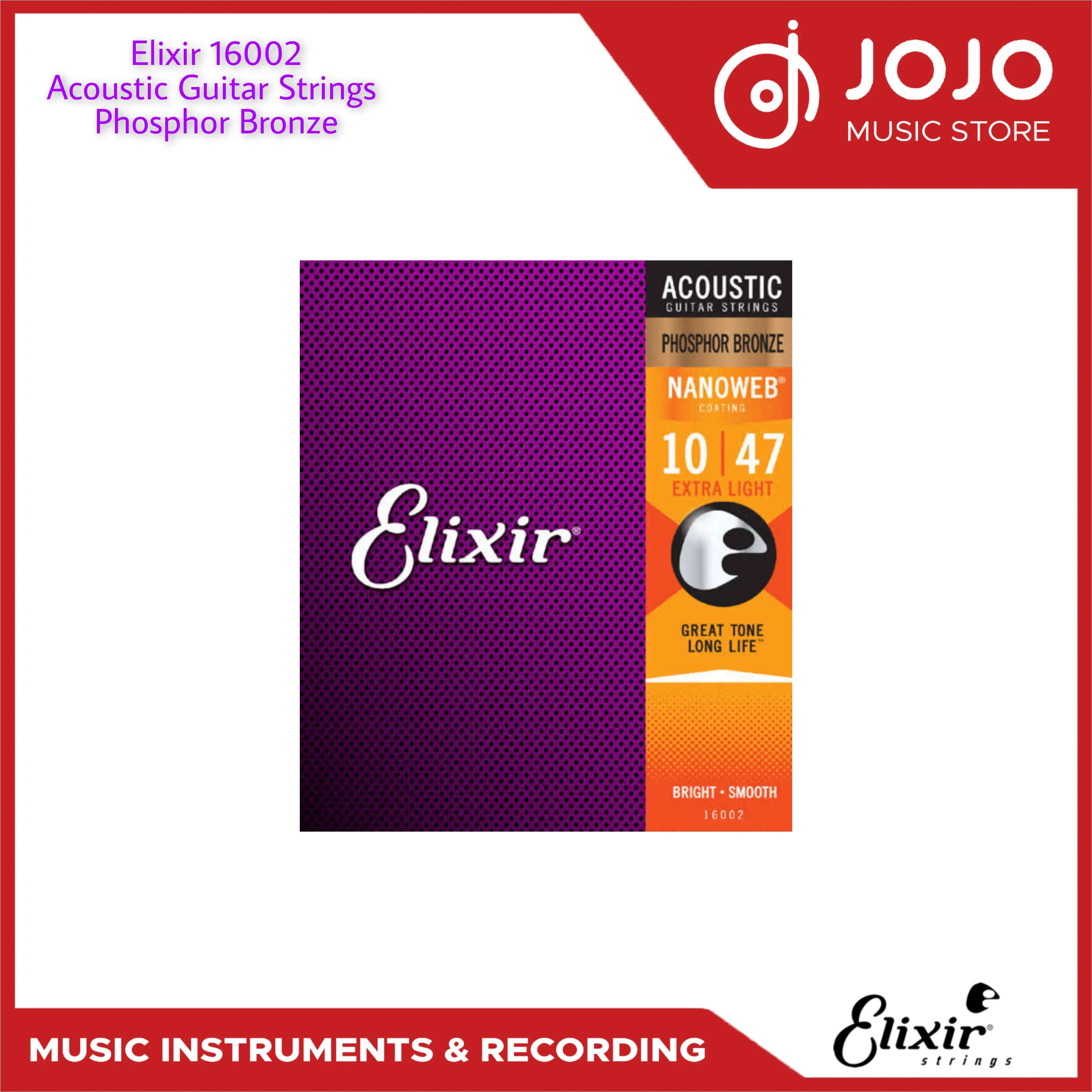 Senar Gitar Elixir Acoustic Xtra Light 16002 10-47 Phosphor Bronze
