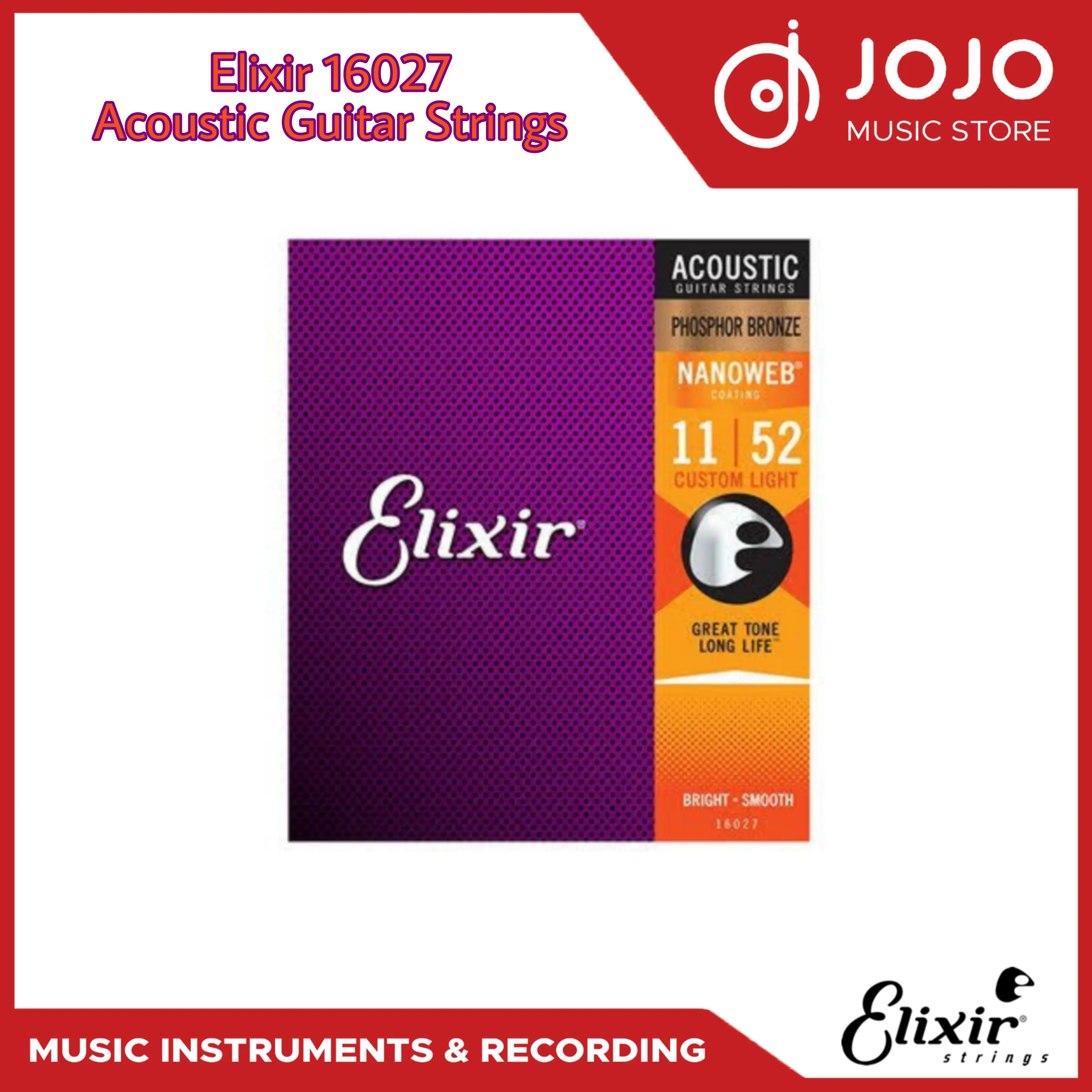 Senar Gitar Elixir Acoustic Custom Light 16027 11-52 Phosphor Bronze