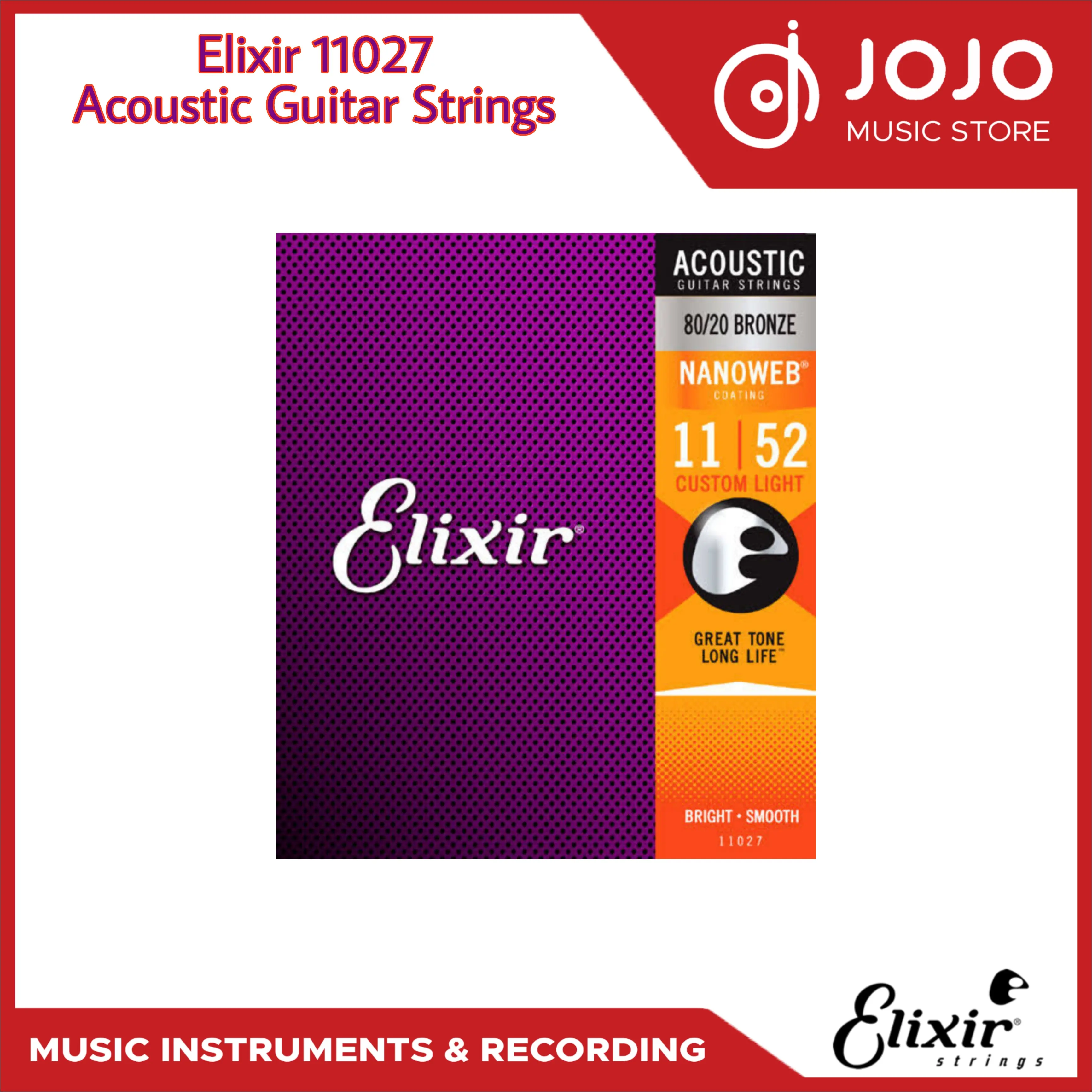 Senar Gitar Elixir Acoustic 11027 Cstm Light (11-52) nano